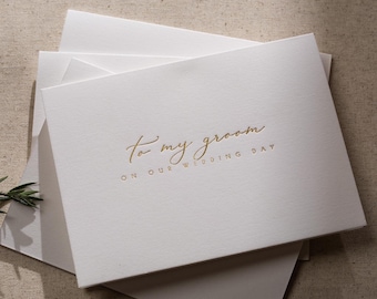 Gold Embossed Folded Card w/ Envelope (Groom) - Wedding Day Card For Groom From Bride Elegant Message Romantic Wedding Morning Gift For Him
