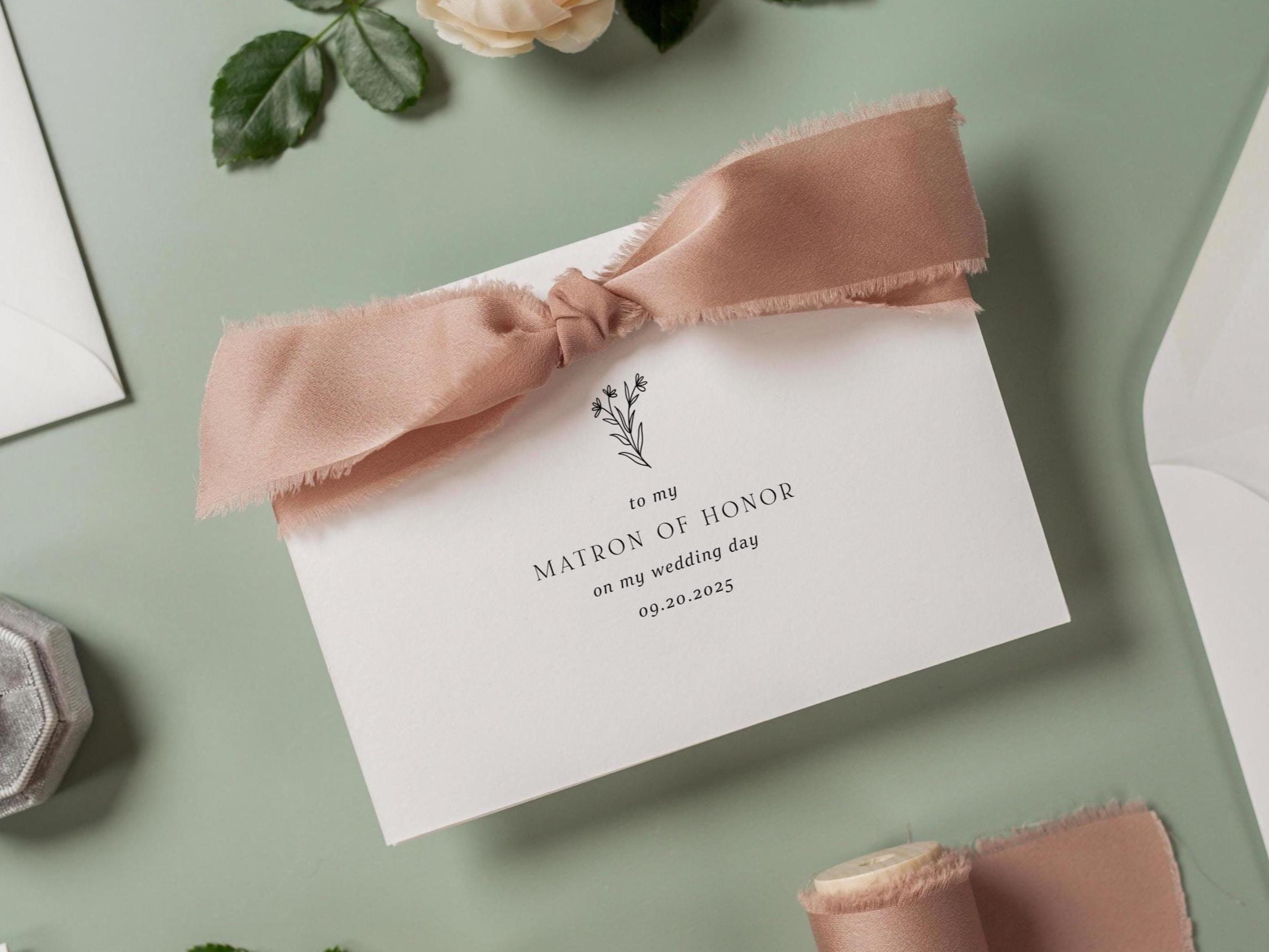 Wedding day folded card w/ ribbon (d1) - thank you cards to family bridal party moh bridesmaid mom dad mil fil parents gift 4.5x6.25"