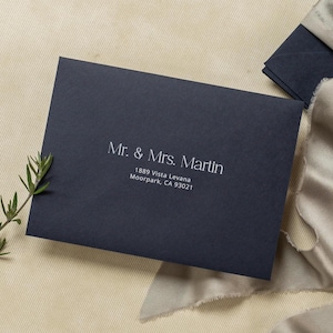 A7 envelope address printing (d5) - with white or black ink custom wedding guest invitation black navy green return envelopes personalized