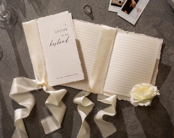 Deckled Edge Wedding Vows Booklets Ready-to-Ship (D7) - Set of 2, On Our Wedding Day, With Ribbon, Vow Renewals, Raw Edge Paper, 5x7"