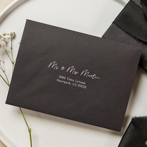 A7 envelope address printing (d1) - with white or black ink custom wedding guest invitation black navy green return envelopes personalized