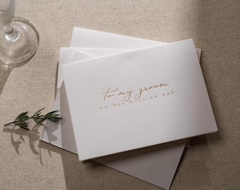 Gold Embossed Folded Card w/ Envelope (Groom) - Wedding Day Card For Groom From Bride Elegant Message Romantic Wedding Morning Gift For Him