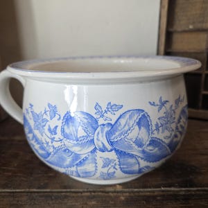 Charming Sarreguemines blue & white earthenware Chamber pot