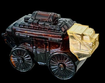 Vintage Avon Tai Winds Decanter, Amber Glass Stagecoach, Rare RS Mold