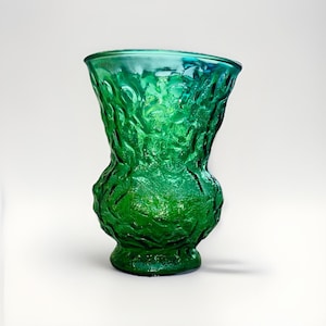 Vintage E.O Brody Co. Emerald Green Full Bouquet Art Glass Vase - 1970’s