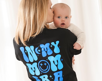 Breastfeeding Top with 'In My Mom Era' Graphic Blue - Organic Cotton, Postpartum Gift