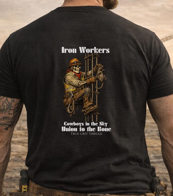 Ironworker Skeleton Rat Graphic Tee, Union Proud Blue Collar Shirt