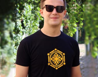 Slavic Pagan Symbol T-Shirt, Ethnic Black Oversized Tee, Slavic Cotton Unisex Shirt, Folk Symbol Streetwear
