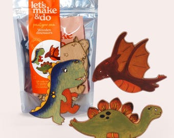 Wooden Dinosaurs Painting Kit: DIY Craft Activity for Kids with Video Tutorial