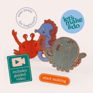 DIY Wooden Sea Creatures Kit – Kids DIY Craft Set with Guided Video Tutorial –Fun Ocean Painting Activity – Great Gift Idea - Party Activity