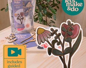 DIY Wooden Flowers Painting Kit for Adults & Teens - Creative Craft Gift - Includes Video Tutorial