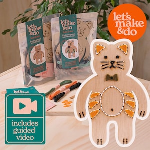 Beginner Cat Sewing Kit for Kids – Hand Sewing Craft, Includes Guided Instructional Video, Pre-Cut Holes, Great for Kids Learning to Stitch