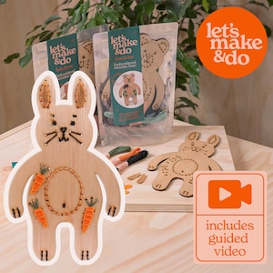 DIY Rabbit Hand Sewing Kit – Beginner Craft Set - Includes Instructional Video Tutorial - Pre-Cut Holes - Great for Kids Learning to Stitch