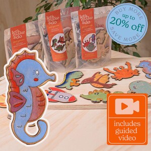 Sea Creature Painting Craft Bundle – Ocean DIY Kit for Kids with Guided Video – Party Activity – Paint Your Own Wooden Set - Perfect Gift
