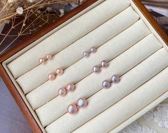 Pink Purple Pearl Stud Earrings | S925 Sterling Silver, Minimalist