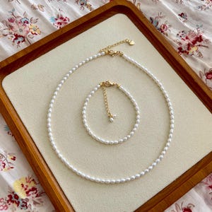 Freshwater Pearl Dainty Necklace and Bracelet  , Tiny Pearl Beaded Choker/Bracelet, Rice Pearl Necklace/Bracelet, Gift for Her