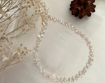 Tiny Baroque Freshwater Pearl Necklace | 4mm Irregular Pearl Choker | Gold or Silver Finish