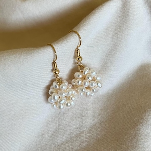Cluster Pearl Drop Earrings, Hydrangea Pearl Earrings,Floral Cluster Earrings, Gold Dangle Drop, Bridesmaid Gift, Nature-Inspired Jewelry
