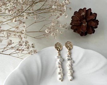 Long Baroque Freshwater Pearl Drop Earrings | Irregular Dangle Jewelry