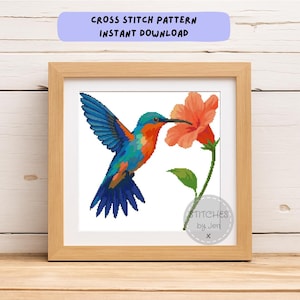 Hummingbird Cross Stitch Pattern PDF – Colourful Bird and Flower Embroidery – Instant Download Nature Design