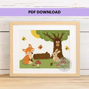 Woodland Animals Cross Stitch Pattern  – Fox, Rabbit, Owl & Butterflies – Beginner Friendly – Instant PDF Download