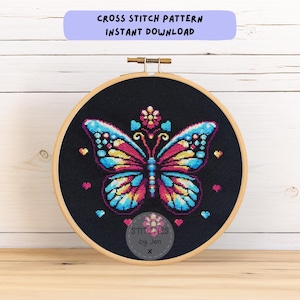 Vibrant Butterfly Cross Stitch Pattern: Modern Embroidery Hoop Art (PDF Download)