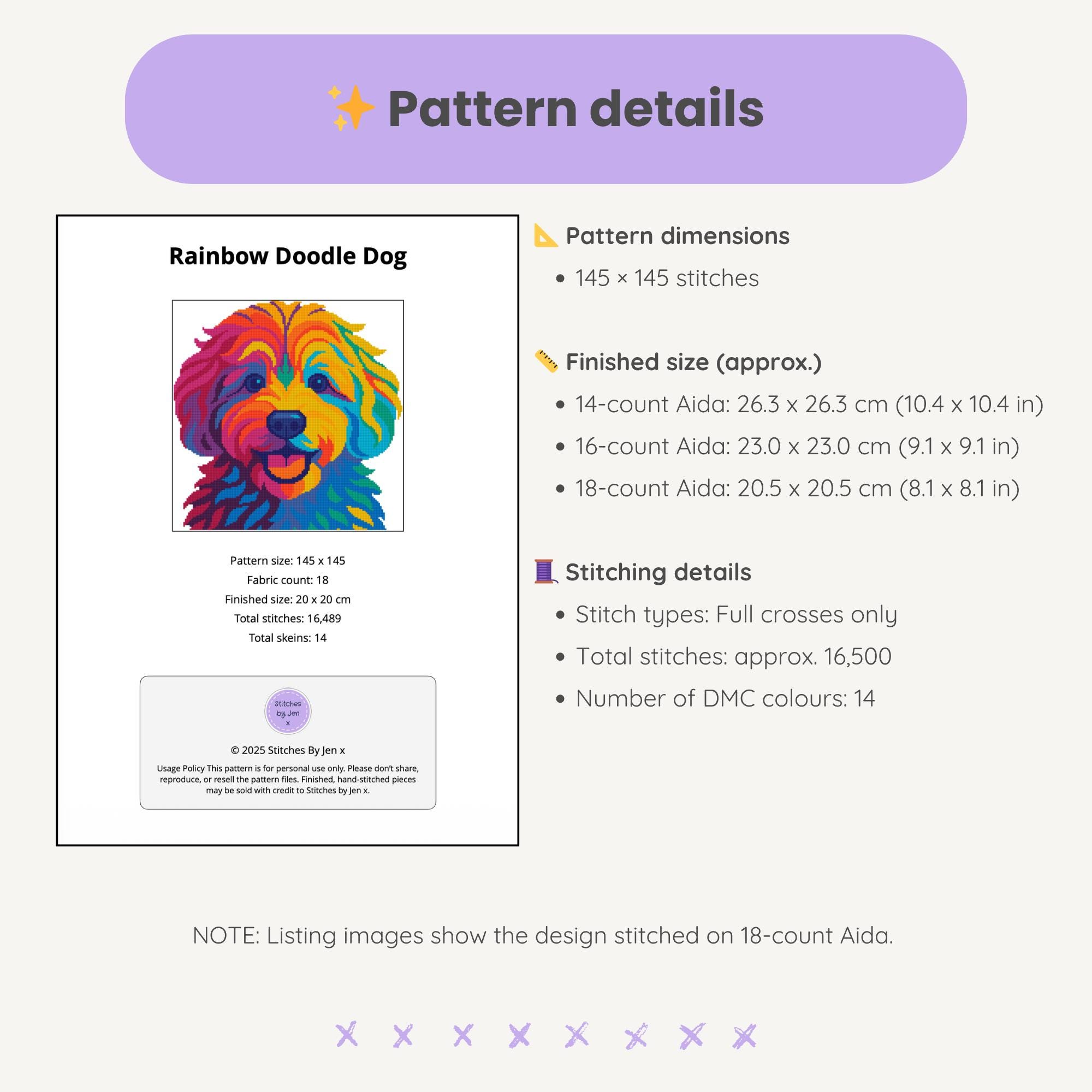 Colourful Doodle Dog Cross Stitch Pattern PDF | Labradoodle ...