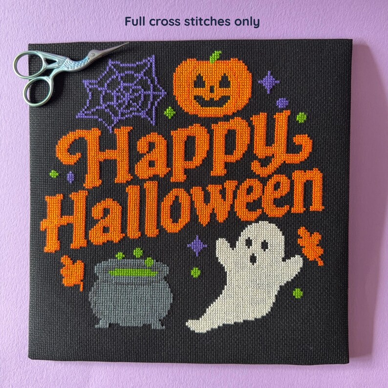 Pdf Purple Screen Happy Halloween Cross Stitch Pattern, Halloween Sign (PDF Download ...