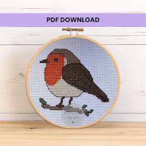 Robin Cross Stitch Pattern: Beginner-Friendly Bird Embroidery (PDF Download)