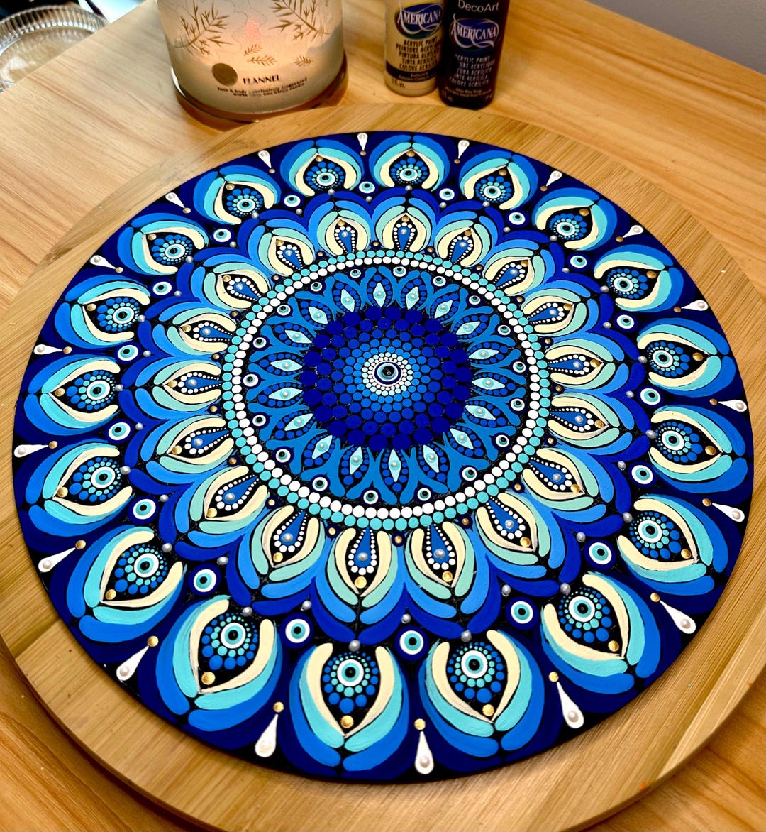 ハンドメイド12インチラウンドマンダラアート｜カスタムドットマンダラ