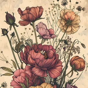 Botanical Floral Print: Vintage Cottagecore Art (Digital Download) JPG 300 DPI CMYK