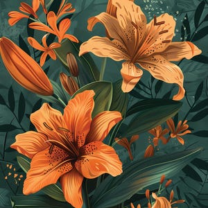 Botanical Floral Art Print: Vintage Cottagecore Lily (Digital Download) JPG 300 DPI CMYK