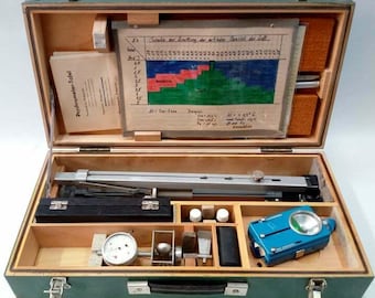 Rare ensemble de météorologie allemande METEOROLOGISCHER SATZ vintage dans un coffret en bois