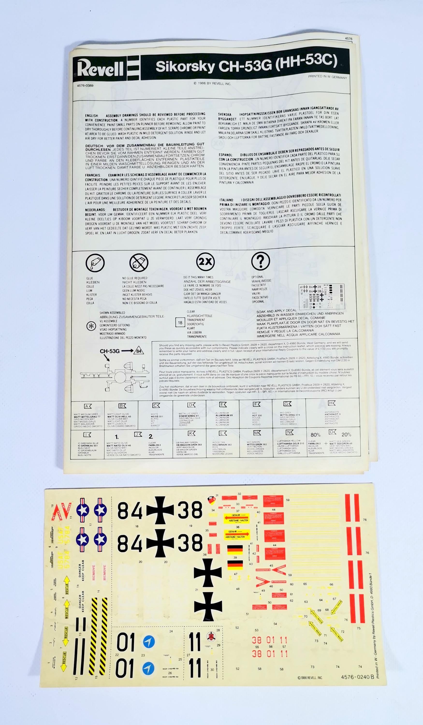 Vintage Revell "SIKORSKY CH-53 G UN" 1:48 Scale Model Helicopter Kit