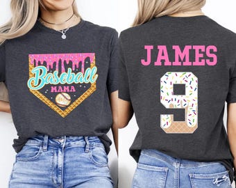 Personalized Baseball Ice Cream Drip Mama Shirt,Team Mom White Tee,Custom Baseball Drip Tee,Mother's Day Gift,With Name Number Jersey