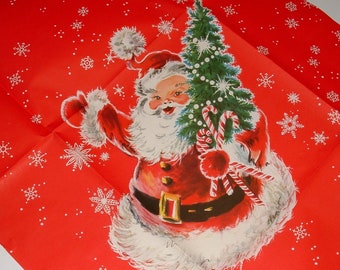 Full Sheet - Lg. Santa, Snowflakes - 1950's Christmas Gift Wrapping Paper