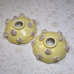 Vintage HOLT HOWARD Yellow Candle Holders, Spaghetti Trim