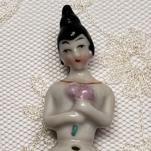 Antique Miniature 1920&#39;s Half Doll, Pin Cushion, Porcelain