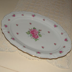 Vintage China 15&quot; Oval Serving Platter - Pink Roses - Winterling, Bavaria, Germany #56