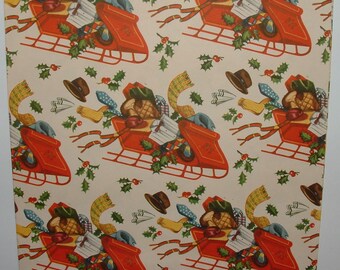 Full Sheet - Sleigh with Men's Accessories- 1950's Christmas Gift Wrapping Paper