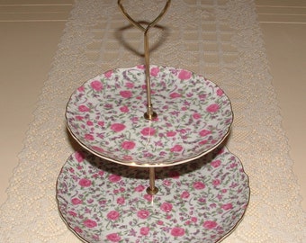 Vintage LEFTON Rose Chintz 2 Tier Tidbit Tray, Server