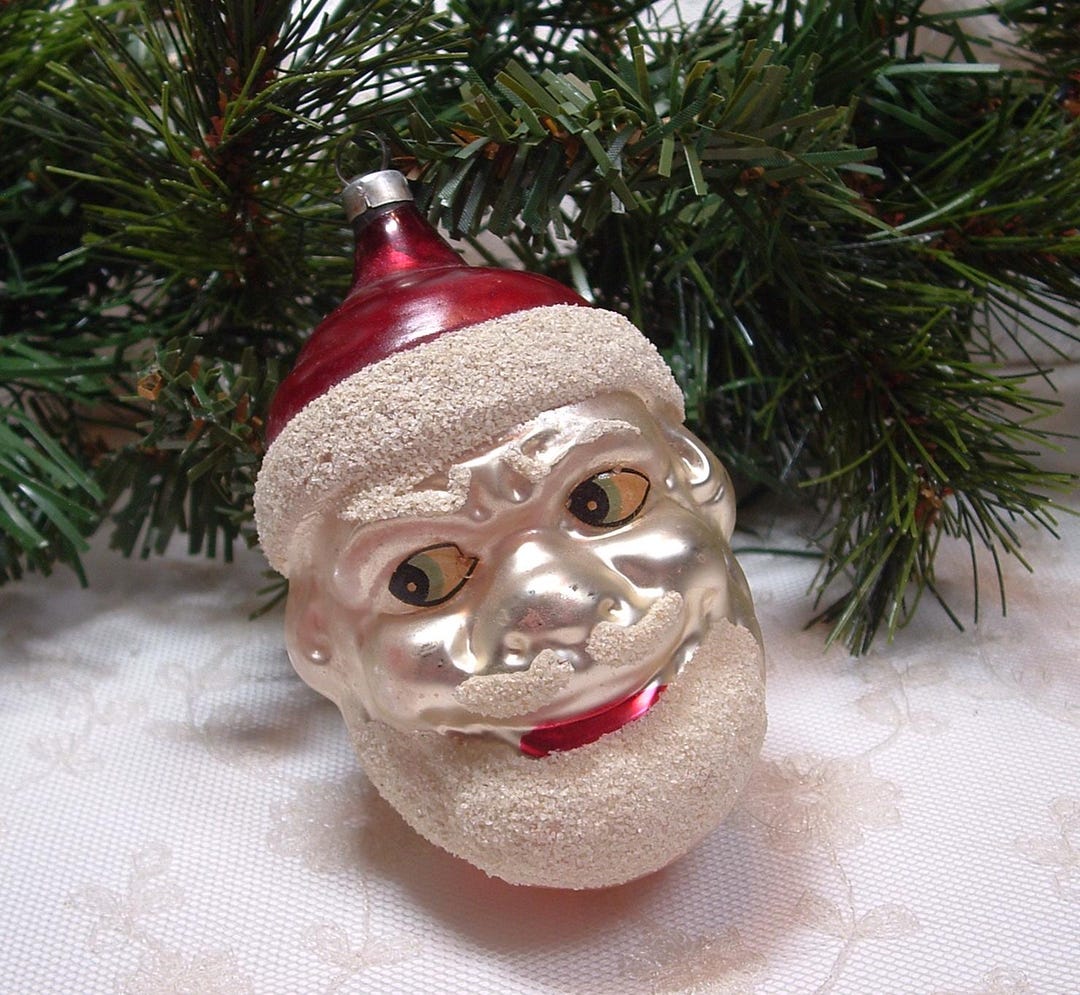 Vintage W. Germany Blown Glass Santa Head Christmas Ornament - Etsy