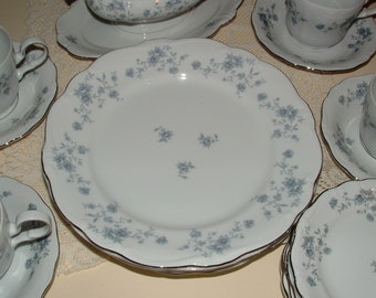 1 Vintage Dinner Plate, Blue Flowers, Silver Rim - Johann Haviland, Bavaria, Germany - 4 Available