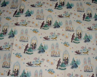 Full Sheet - Victorians, Choir Boys, Sleigh-1950's Christmas Gift Wrapping Paper