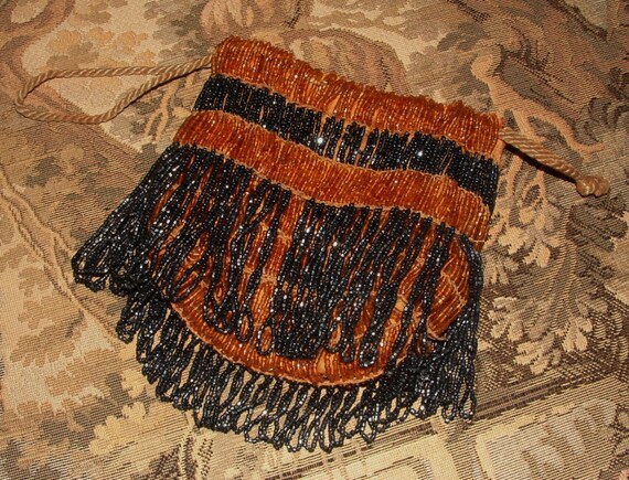 Vintage Glass Beaded Purse with Fringe - Honey Sp… - image 2