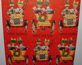 Full Sheet- Old-fashioned Couple, Model T - 1950's Christmas Gift Wrapping Paper