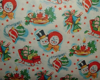 Full Sheet - Snowman Couples - 1950's Christmas Gift Wrapping Paper