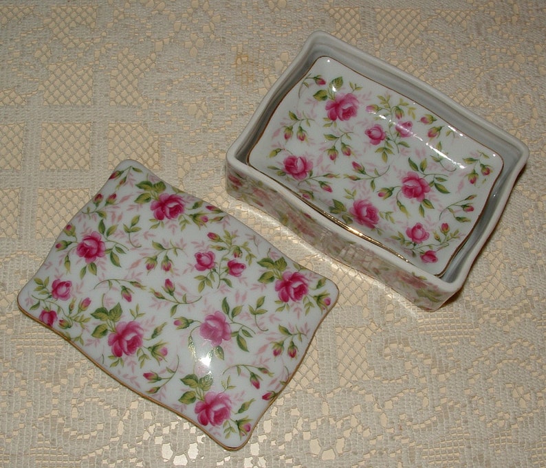 Vintage LEFTON Rose Chintz Vanity Box With Lid 2 Trays 788R Etsy