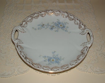 Vintage 2 Handle Cake Serving Plate, China - Blue Flowers, Forget-me-nots - KPM Germany