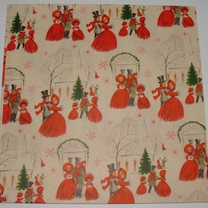 Full Sheet - Victorian Yarn People, Church - 1950&#39;s Christmas Gift Wrapping Paper